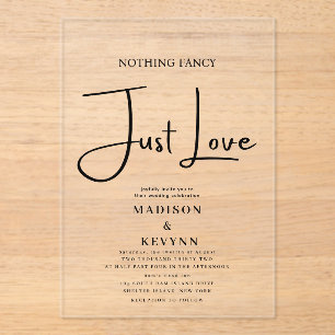 Invitaciones Acrílicas Nada Fancy Just Love Boda