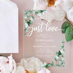 Invitaciones Acrílicas Nada Fancy Just Love Boda<br><div class="desc">Prepárate para sentirte cautivado por nuestra impresionante suite boda. Con un delicado ilustracion de hojas de eucalipto emparejadas con una caligrafía audaz y elegante, es la combinación perfecta para su encantador boda con temática de jardín. Si te estás perdiendo algún artículo o tienes una petición especial, no dudes en contactarte...</div>