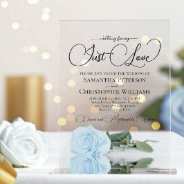 Invitaciones Acrílicas Nada Fancy Love Just Love Pale Blue Rosa Boda