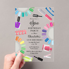 Invitaciones Acrílicas Nail Manicure Pedicure Mani Pedi Girl Spa Birthday