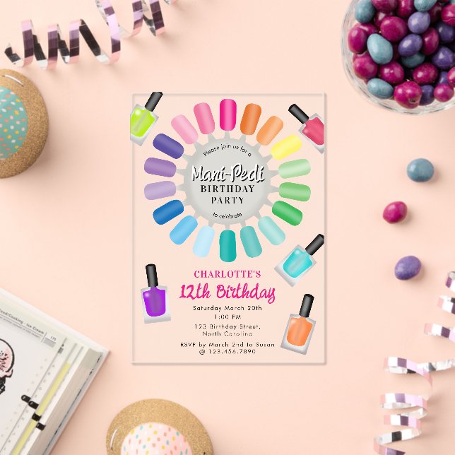 Invitaciones Acrílicas Nails Manicure Pedicure Mani Pedi Girls Birthday (Insitu (Celebración))