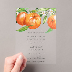 Invitaciones Acrílicas Naranja Blossoms Citrus Boda Botánico