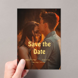 Invitaciones Acrílicas naranja boho guardar la fecha QR añadir foto del n