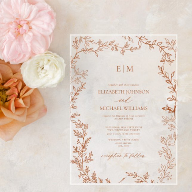 Invitaciones Acrílicas Naranja con quemadura mínima de hojas Boda elegant (Subido por el creador)