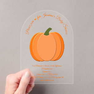 Invitaciones Acrílicas Naranja Cuto Género Neutral Calabaza Baby Shower