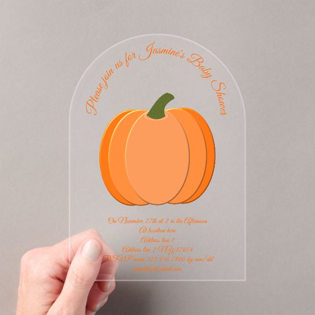 Invitaciones Acrílicas Naranja Cuto Género Neutral Calabaza Baby Shower (Insitu (portátil))