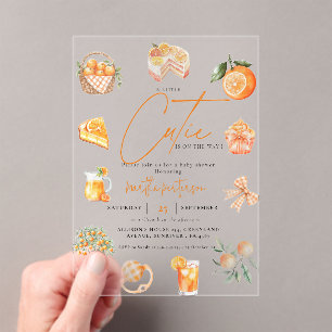Invitaciones Acrílicas Naranja de cítricos botánicos Cutie Summer Baby Sh