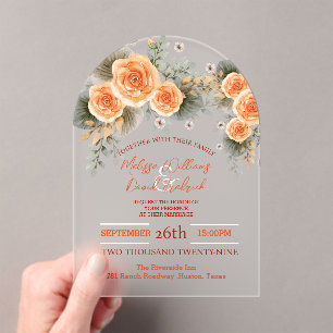 Invitaciones Acrílicas Naranja de follaje de otoño rústico Boda de otoño 