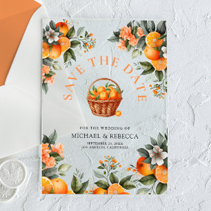 Invitaciones Acrílicas Naranja de Tangerine Boda Citrus Guardar la fecha