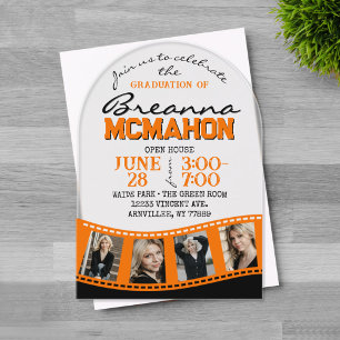 Invitaciones Acrílicas Naranja de tiras de película de graduación artísti