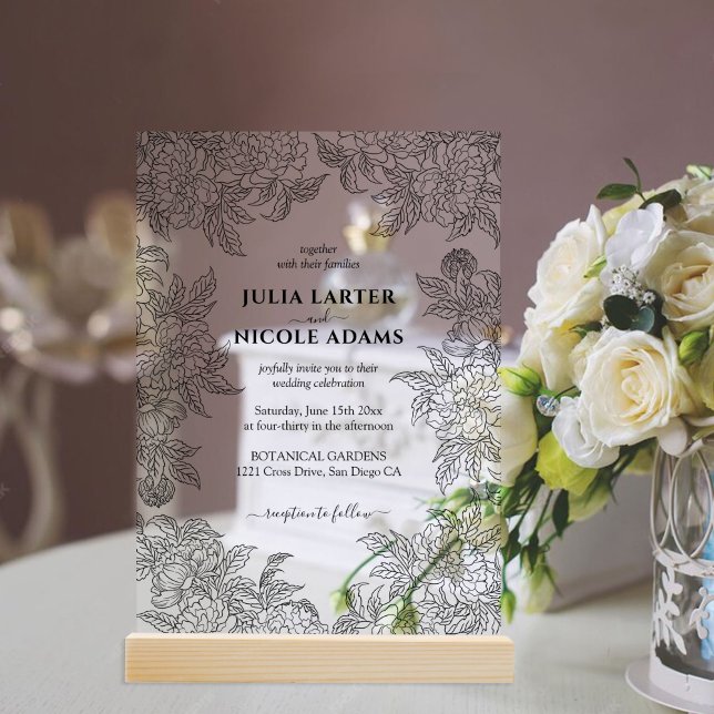 Invitaciones Acrílicas Naranja Dusty Brunt Peony Flores Caen Boda (Subido por el creador)