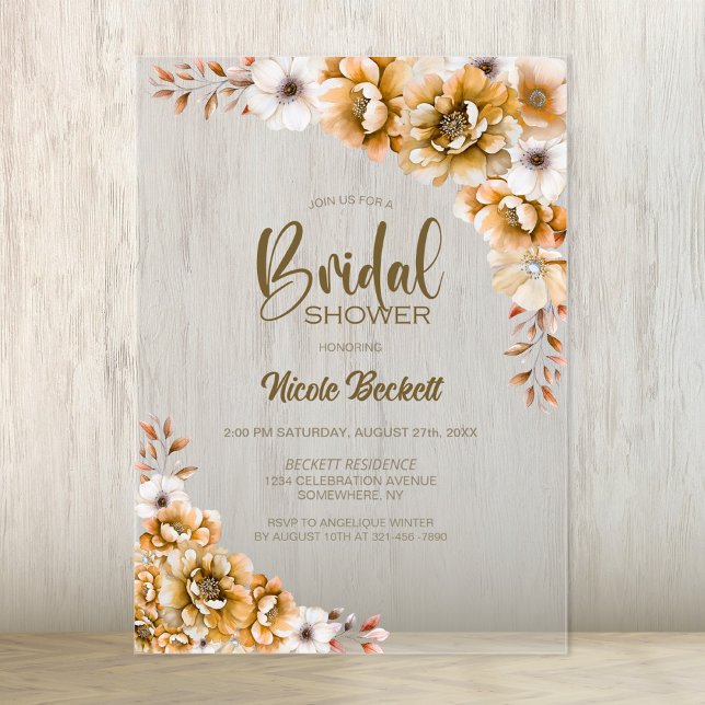Invitaciones Acrílicas Naranja Floral Bridal Shower (Subido por el creador)