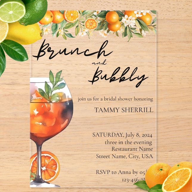 Invitaciones Acrílicas Naranja italiano Brunch and Aperol Spritz (Subido por el creador)