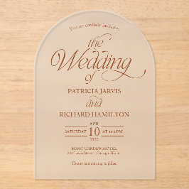 Invitaciones Acrílicas Naranja Oscuro Moderno Minimalista Arco Boda Elega