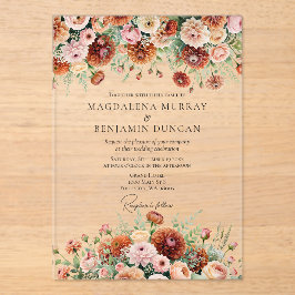 Invitaciones Acrílicas Naranja oxidada Sage Green Cream Flowers Fall Wedd