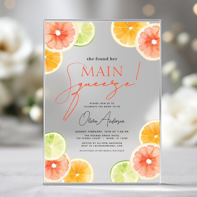 Invitaciones Acrílicas Naranja principal de la ducha de la novia del citr (Subido por el creador)