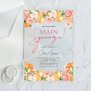 Invitaciones Acrílicas Naranja principal de la ducha de la novia del citr