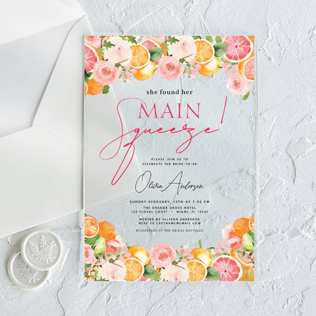 Invitaciones Acrílicas Naranja principal de la ducha de la novia del citr (Subido por el creador)