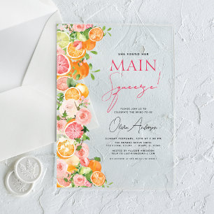 Invitaciones Acrílicas Naranja principal de la ducha de la novia del citr