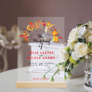 Invitaciones Acrílicas Naranja púrpura Boho Boda de floración silvestre