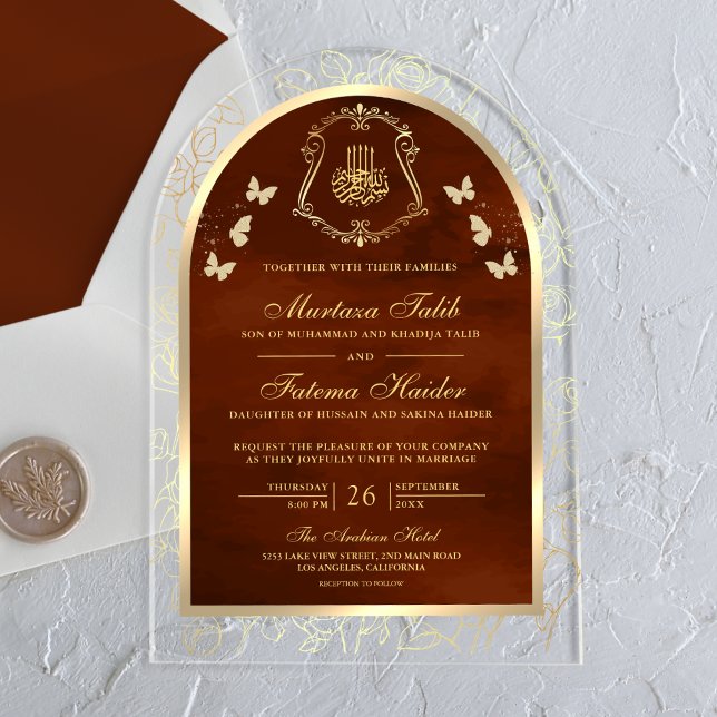 Invitaciones Acrílicas Naranja quemado Boda musulmán del Arco de la Marip (Subido por el creador)