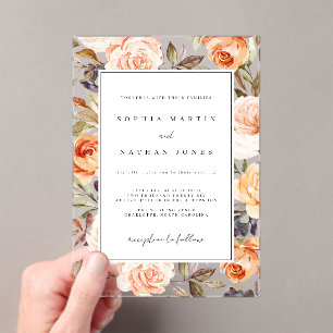 Invitaciones Acrílicas Naranja Quemado Moderno Claro Hoja Floral Boda