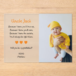 Invitaciones Acrílicas Naranja Serás Mi Baptismo De Propuesta De Padrino