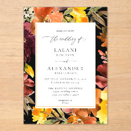 Invitaciones Acrílicas Naranja y Boda floral de otoño amarillo -3 negro
