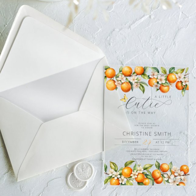 Invitaciones Acrílicas Naranjas Pequeña Corbata Está En Camino De Baby Sh (Subido por el creador)