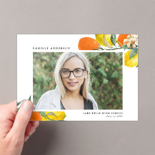Invitaciones Acrílicas Naranjas y Limones Botánicos Foto Graduación