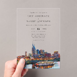 Invitaciones Acrílicas Nashville Riverfront Watercolor Elegant Wedding