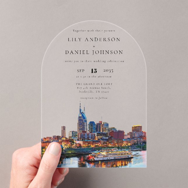 Invitaciones Acrílicas Nashville Riverfront Watercolor Wedding Arch (Insitu (portátil))