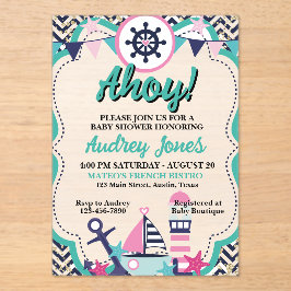 Invitaciones Acrílicas Nautical Ahoy Baby Shower Invitation