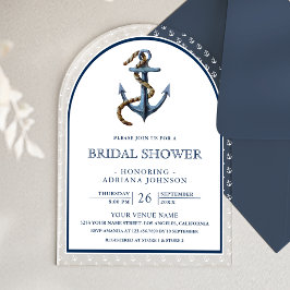 Invitaciones Acrílicas Nautical Navy Blue Anchor Arch Bridal Shower