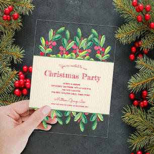 Invitaciones Acrílicas Navidad con bayas y ramas al acuarela