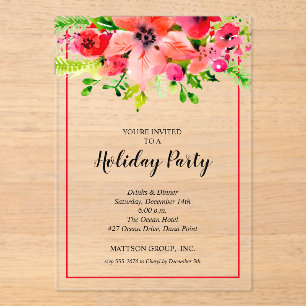 Invitaciones Acrílicas Navidad con flores elegantes