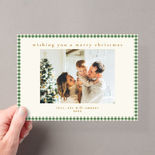 Invitaciones Acrílicas Navidad con foto personalizada de cuadros gingham 