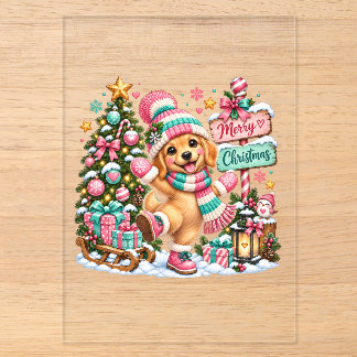 Invitaciones Acrílicas Navidad con Retriever Dorado