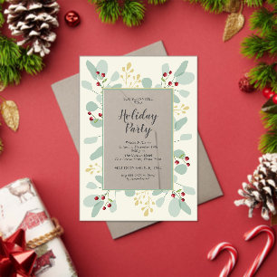 Invitaciones Acrílicas Navidad Elegante Eucalipto y Bayas