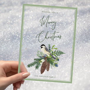 Invitaciones Acrílicas Navidad Foto Spray de Pájaro y Pino de Invierno Rú