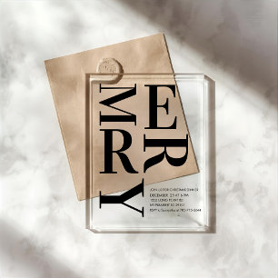Invitaciones Acrílicas Navidad MERRY Moderna y Negrita 