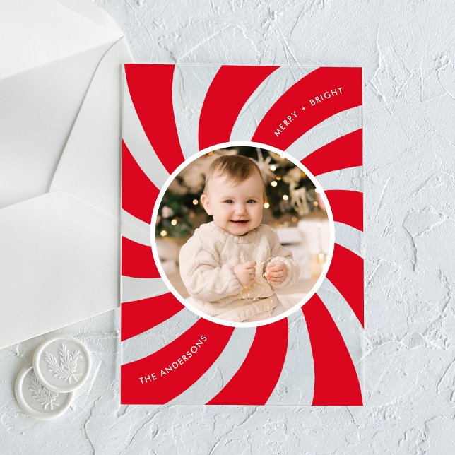 Invitaciones Acrílicas Navidad Moderna Remolino de Menta Roja (Subido por el creador)