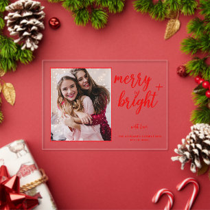 Invitaciones Acrílicas Navidad Moderna Rojo Brillante Foto