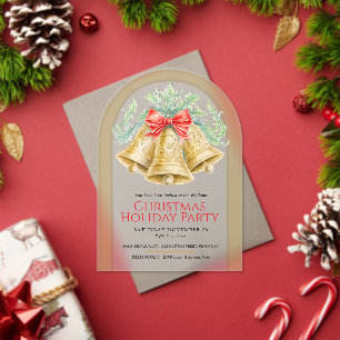 Invitaciones Acrílicas Navidades campanas de oro y arco rojo