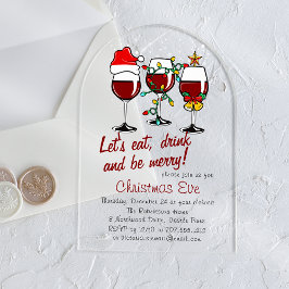 Invitaciones Acrílicas Navidades Cena Cócteles Vino Gafas