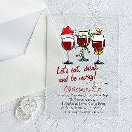 Invitaciones Acrílicas Navidades Cena Cócteles Vino Gafas