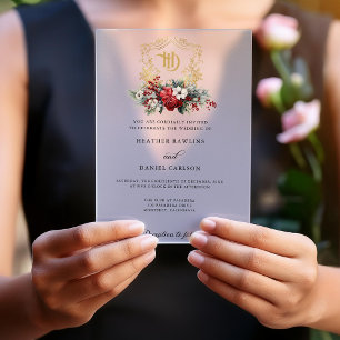 Invitaciones Acrílicas Navidades clásicos Escudo floral Monograma Boda