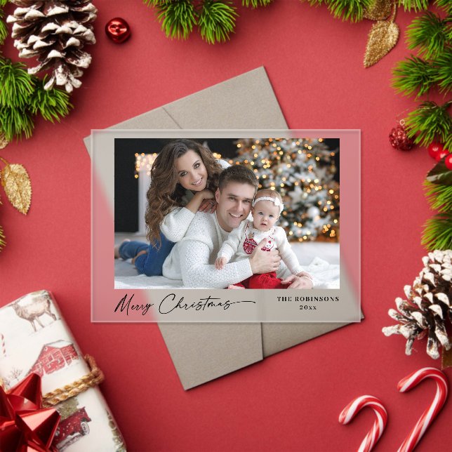 Invitaciones Acrílicas Navidades de caligrafía moderna foto descongelada (Insitu (Vacaciones))