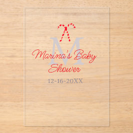 Invitaciones Acrílicas Navidades de caña de caramelo para bebés monograma