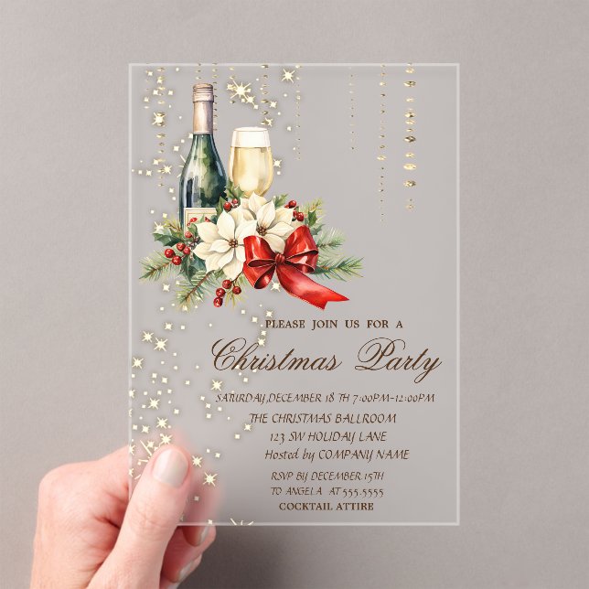 Invitaciones Acrílicas Navidades de Cocktail Holly Berry Red Bow Company (Insitu (portátil))